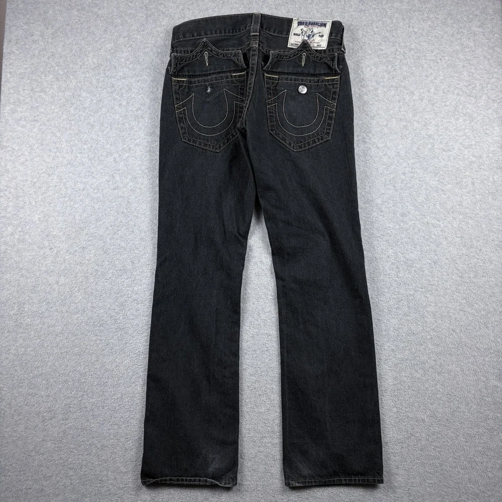 True Religion Jeans Mens 32x32 Dark Gray Contrast Stitch Straight Leg Low Rise